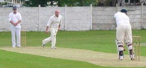Kurt bowls to Mick Kennedy